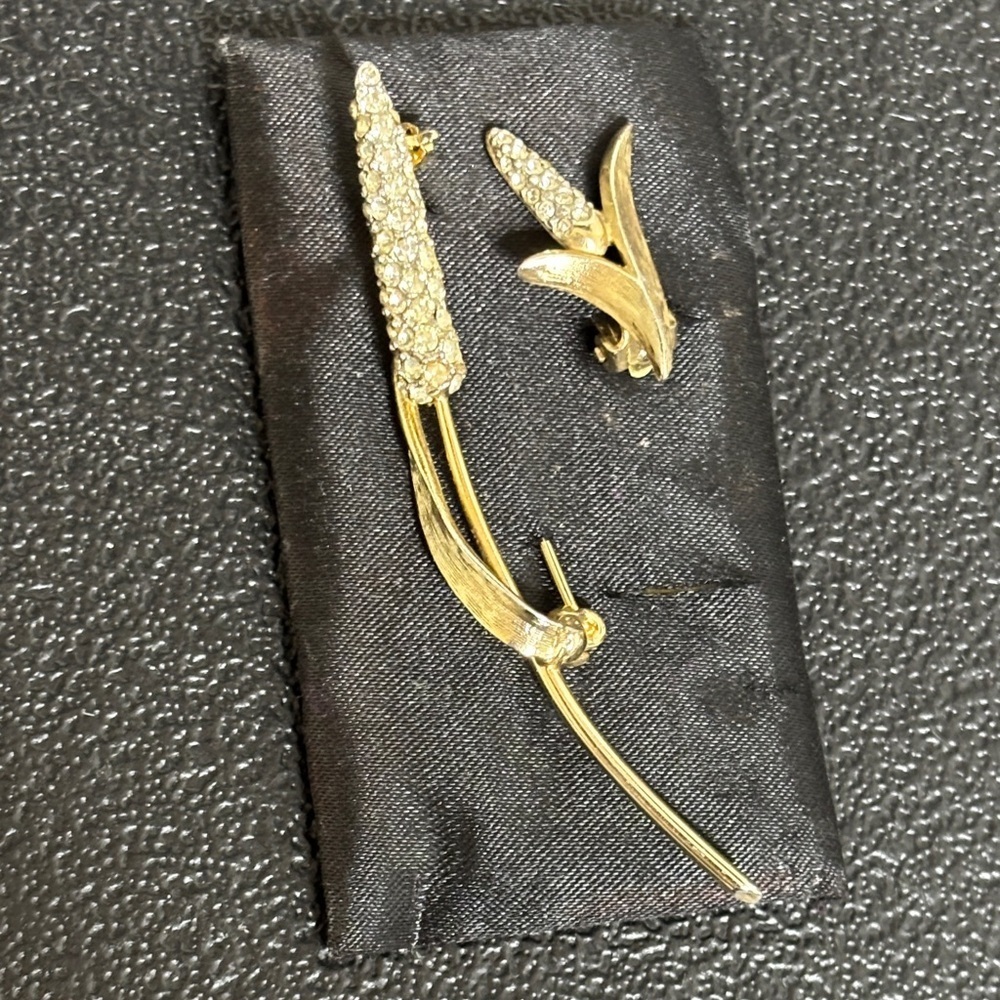 Pastelli Gold Tone Brooch Set Rhinestone Vintage